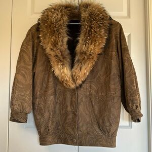 Fur bomber jacket Unbranded sued brown sz  large EC super soft lined vintage fur